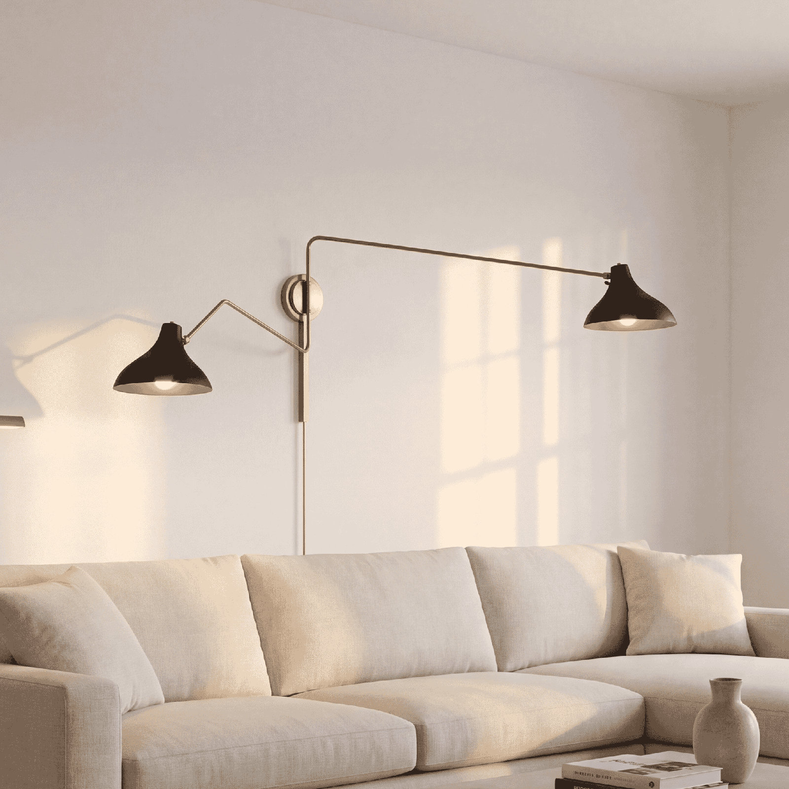 Elyse 2-Light Swing Arm Sconce, White, Brass