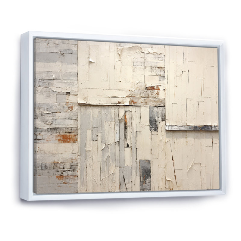 Gros plan sur une porte de grange beige - Grange_106689, Cadre flottant blanc, H 30 po x l 40 po x P 1,5 po