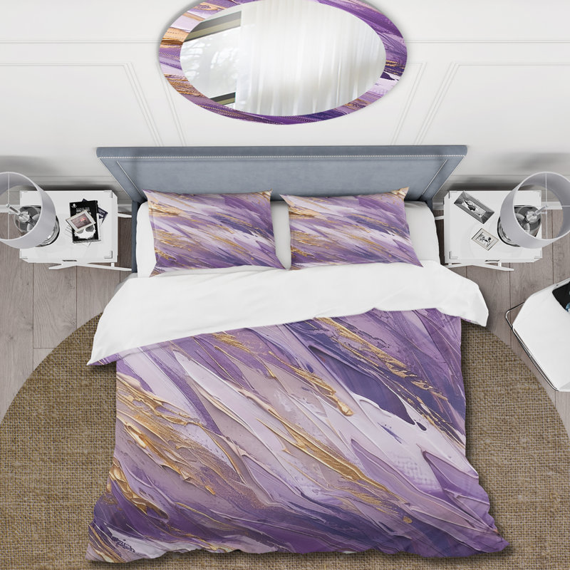 Ensemble de housse de couette abstrait mauve et doré Dynamic Abstractions II