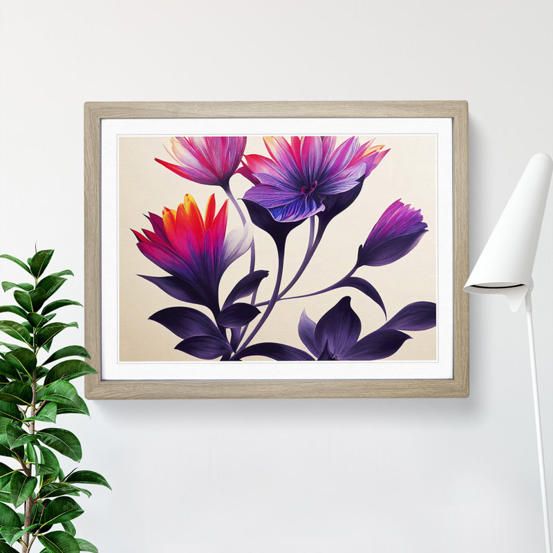 Shimmering Modern Flowers - Framed Print, 25cm H x 34cm W x 2cm D, Oak