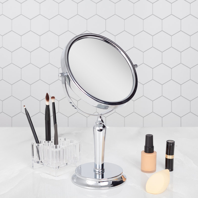 Miroir de coiffeuse ANAHEIM à deux côtés avec grossissement 5X / 1X, Chrome