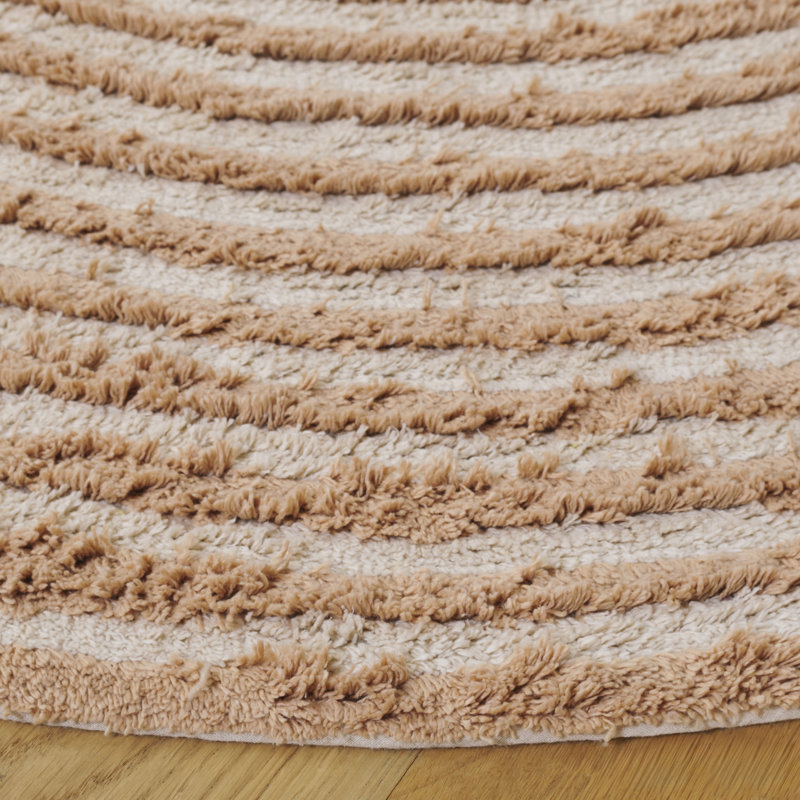 229 Hand Tufted Recycled Cotton Machine Washable Geometric Indoor Use Only Rug, Round 5'