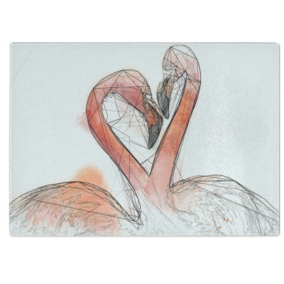 Tempered Glass Two Loving Flamingos in Abstract Chopping Board