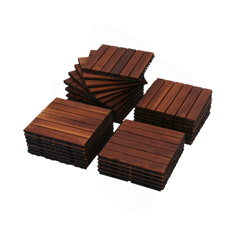 10 tuiles de terrasse emboîtables à motif rayé, Brun