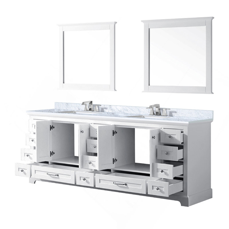 Meuble-lavabo double blanc 84 po X P 22 po D, comptoir en marbre de Carrare, ensemble de robinet et Miroirs
