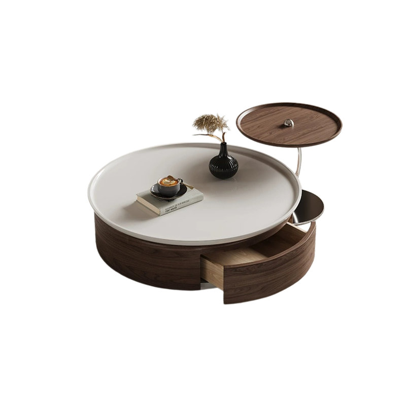 Table basse ronde en bois massif brun