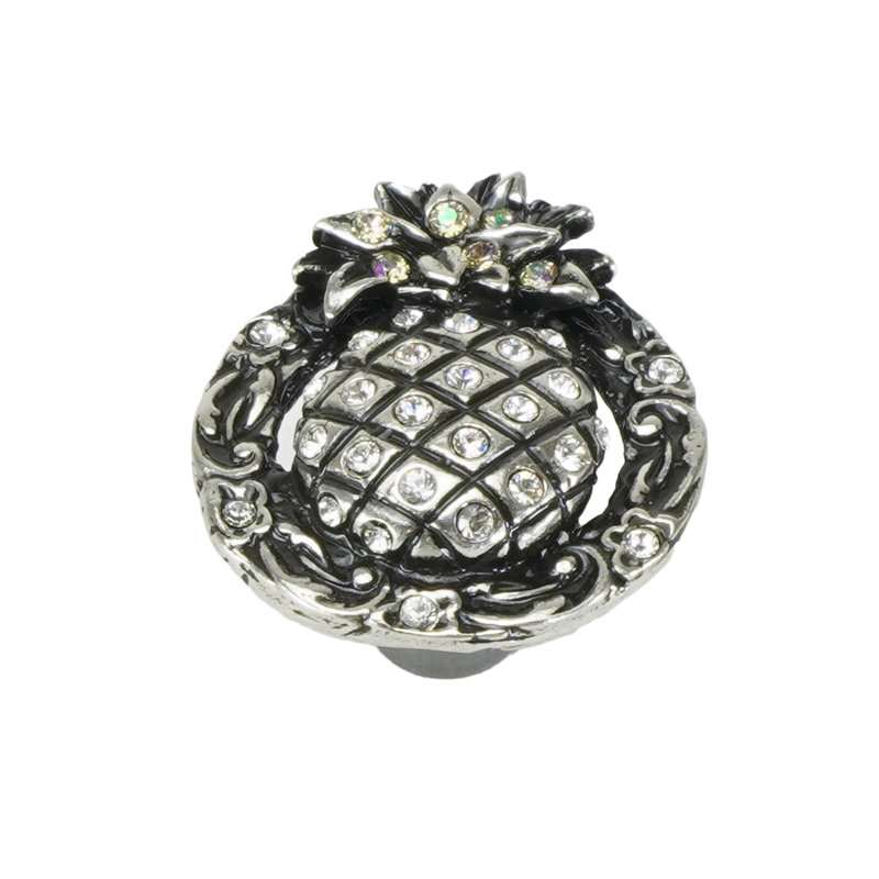 Poignée ananas tropical décorée de cristaux Swarovski en calice, Argent argent