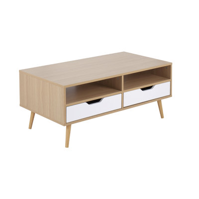 Table basse contemporaine en bois naturel et blanc