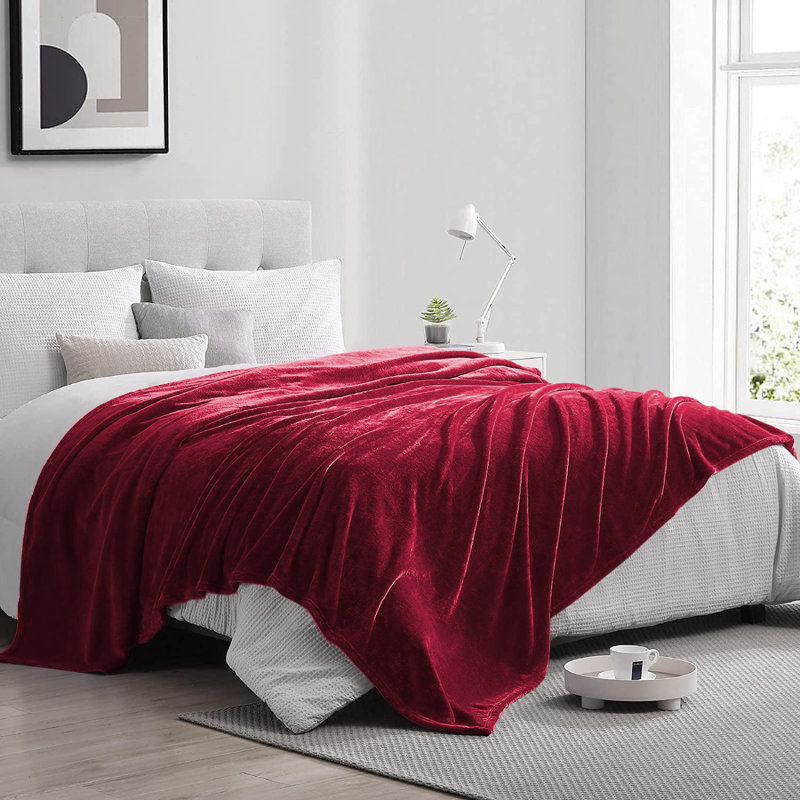 Climax Super Soft Reversible Mink Faux Plush Fur Fleece Blanket Throw, Burgundy, Super King (6')