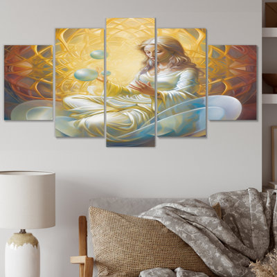 «Woman Goddess In Lotus Golden Meditation», art mural sur toile, 5 panneaux