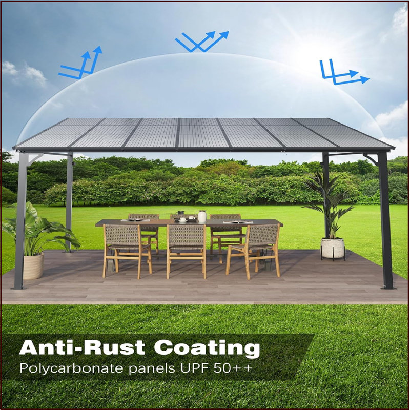 12' x 14' Gray Aluminum Hardtop Lean-to Gazebo