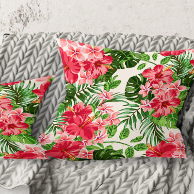 Coussin Tropical Leaves and Flowers I - Mid-Century Modern Printed