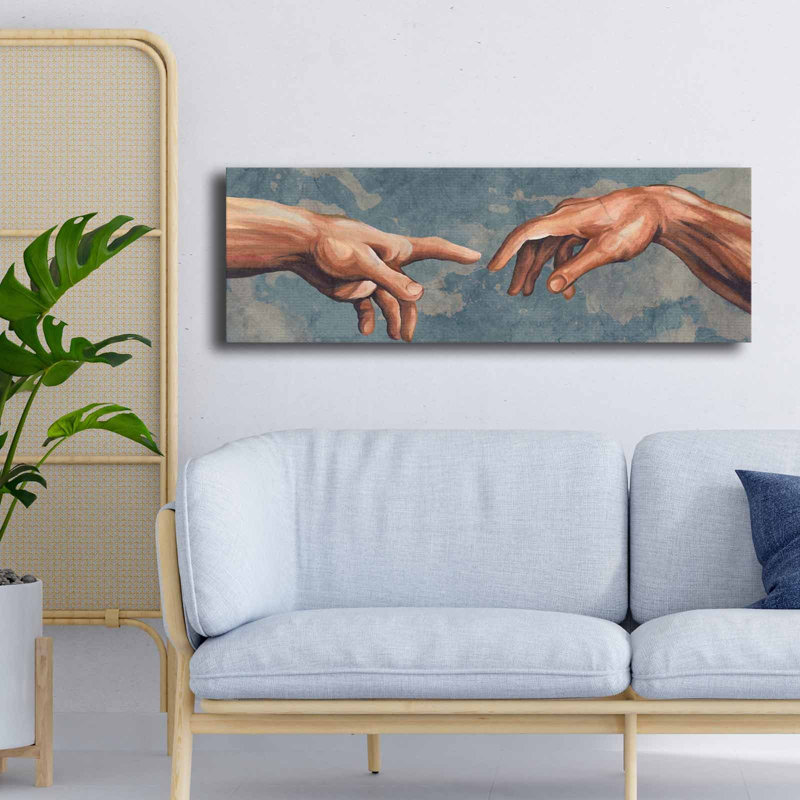 Superbe peinture décorative sur toile, couleurs nue, bleue et beige, 11,8 po x 35,4 po | 100% toile (épaisseur: 0,1 pouce) | Encadré en bois de pin durable à 100% (épaisseur: 0,9 po) | Parfait pour la décoration intérieure moderne