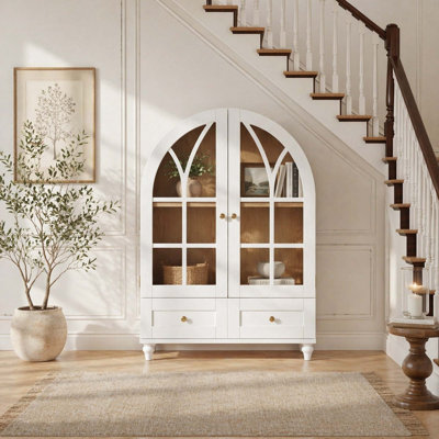 Vitrine arquée avec portes et tiroirs en verre trempé