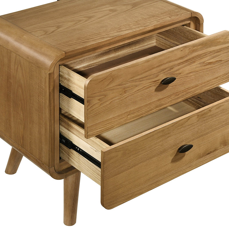Table de chevet en frêne avec tiroir doublé de feutre et deux ports pour le décor de la chambre à coucher