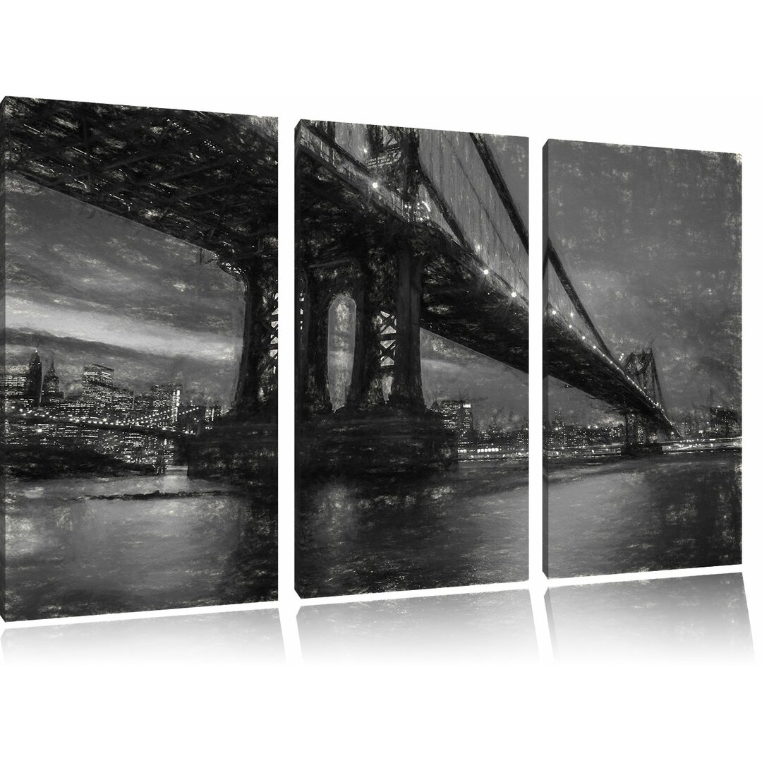 3-tlg. Leinwandbild-Set „Manhattan Brücke New York“, Kunstdruck