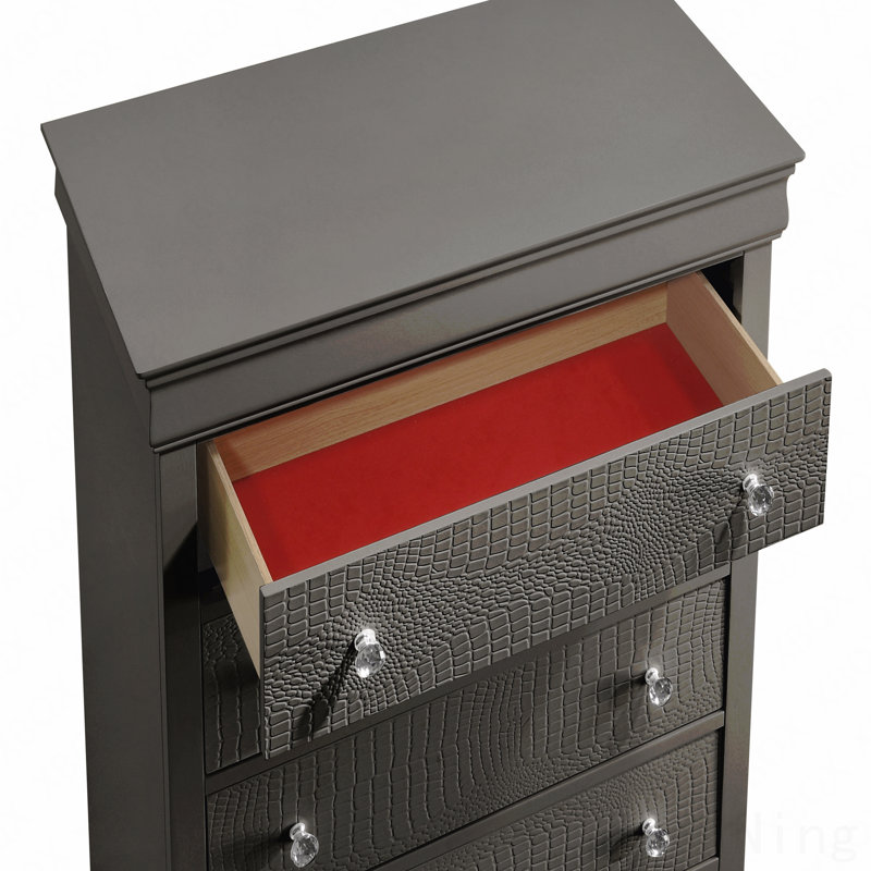 5-Drawer Chest, Modern Style  Woodenen Construction, Gray