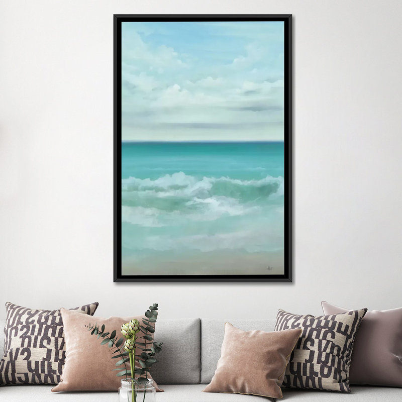 « aqua marine », impression sur toile, H 26 po x l 18 po x P 1,5 po, Toile avec cadre noir, Pas de tapis