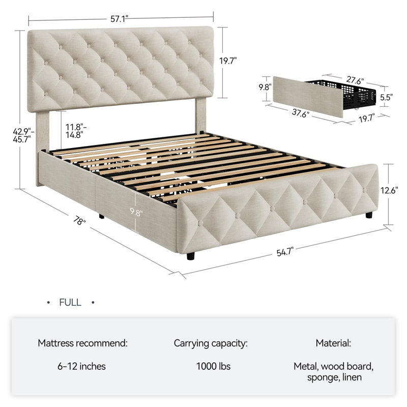 Lit Behés, Beige, Double