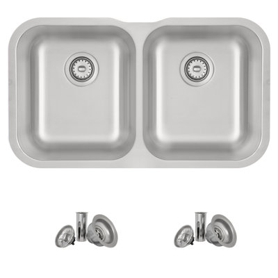31.25 in. x 18 in. 18 Gauge, Stainless Steel, Brushed 50/50 Double Bowl Undermount or Drop-In Kitchen Sink
