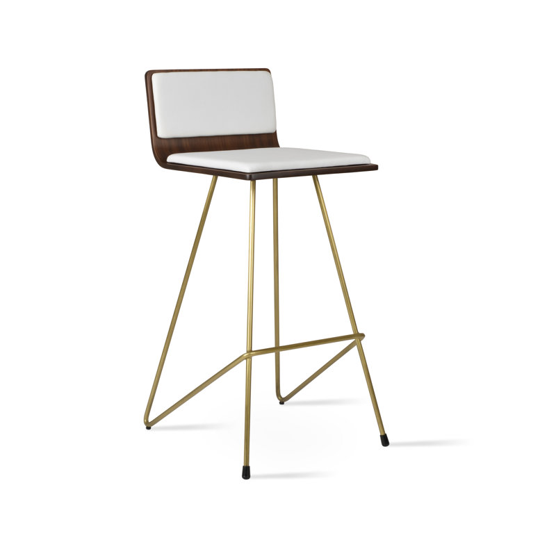 Tabouret de bar et de comptoir Corona, Tabouret de comptoir (siège d'une hauteur de 24 p, Gris fumée, Laiton / noyer