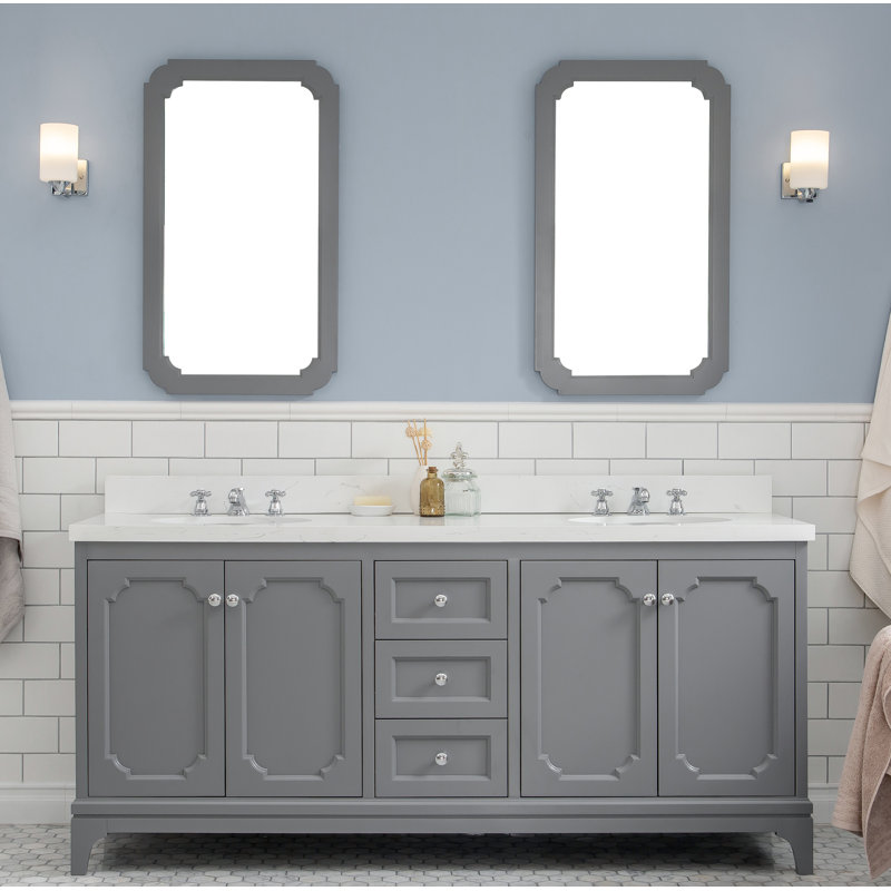 Meuble-lavabo de comptoir en marbre d'ingénierie avec miroir Bernardo, Gris cachemire