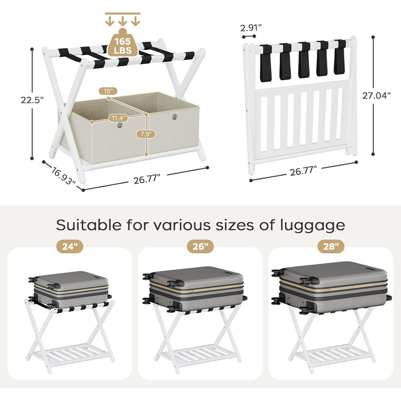 Ensemble de 2 porte-bagages en bambou entièrement assemblés avec 4 paniers de rangement pliables