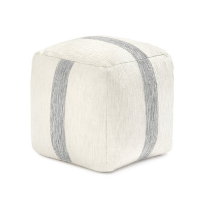 Marta 20" Ivory Striped Upholstered Pouf Ottoman