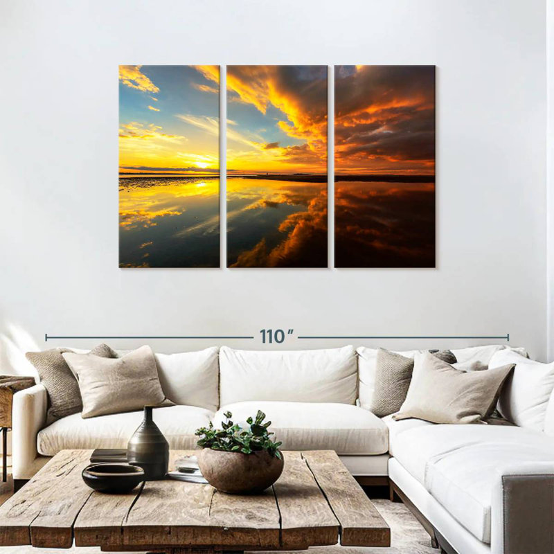 Gillard, lever du soleil, ciel, mer, reflet, H 48 po x l 74 po