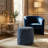Square Chenille Storage Ottoman with Tufted Flip-Top Lid, Blue Upholstered Accent Stool-1300641380