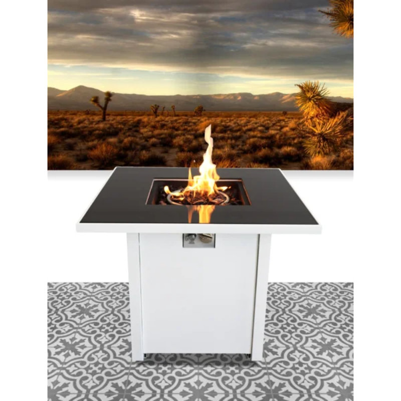 Foyer en métal 30 po avec finition thermolaquée et plateau en verre fumé