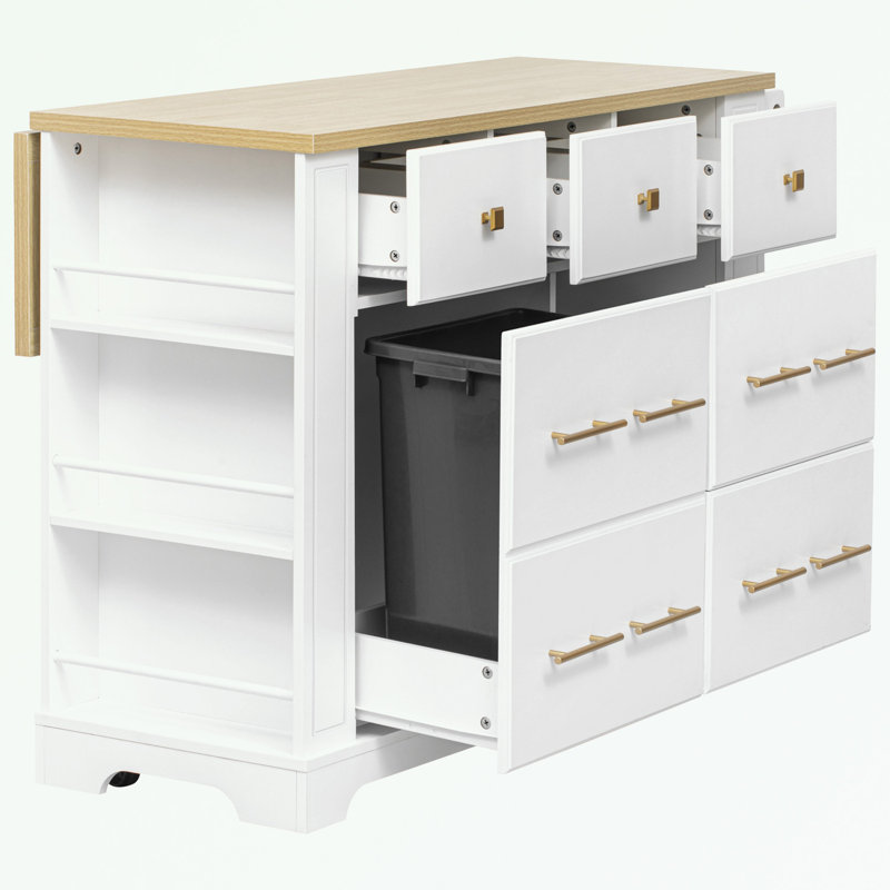 Littrell 51.2‘’W Kitchen Island With 6 Drawers, White