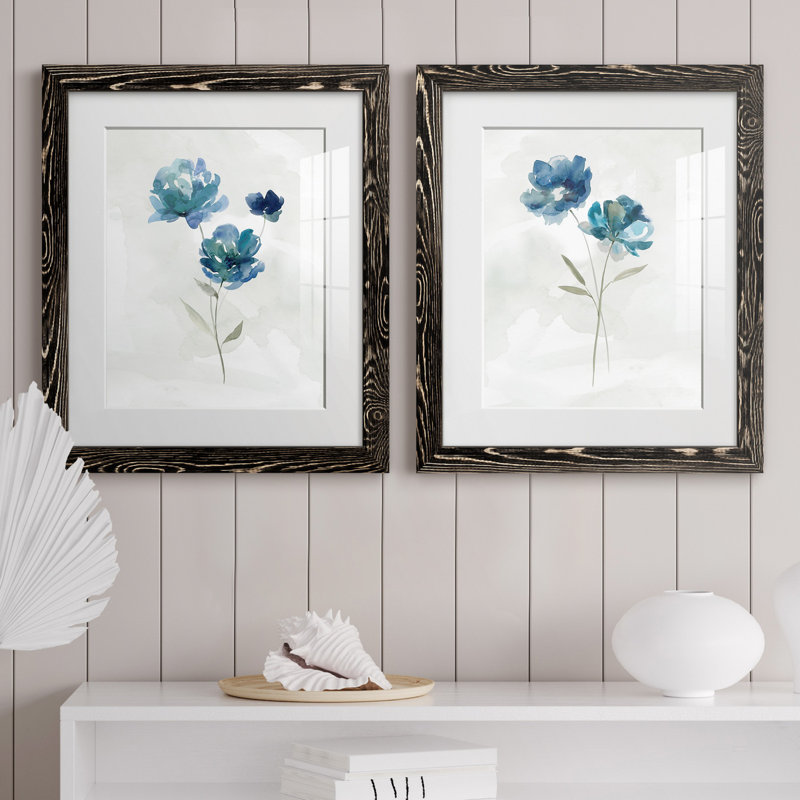 «Blue Botanical I», ensemble de 2 reproductions d'art, H 20 po x l 17 po x P 1 po, H 31,5 po x l 47 po x P 1,5 po, Blanc