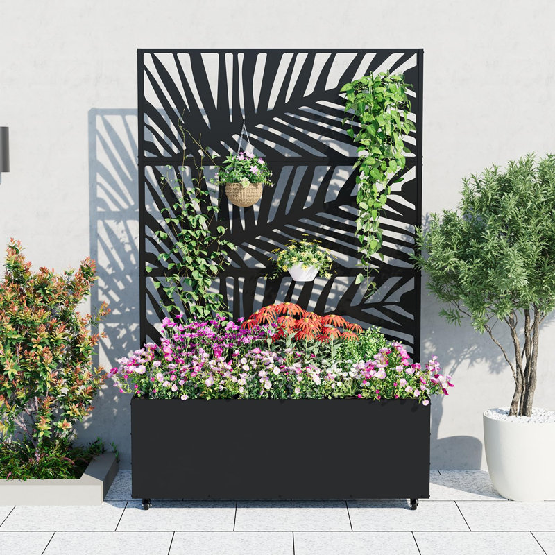 Boîte à fleurs en métal avec treillis, lit de jardin surélevé, écran d'intimité pour plantes grimpantes
