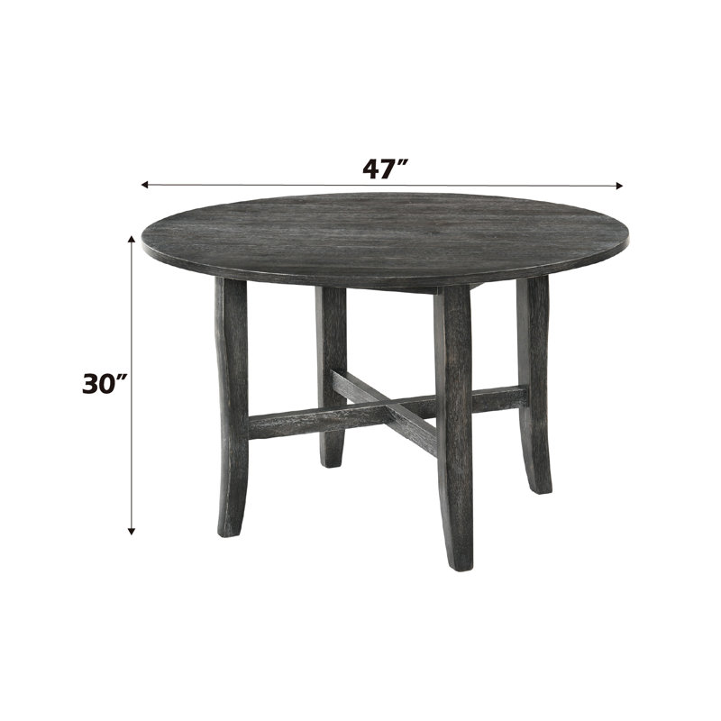 Table de salle à manger à pieds ronds gris rustique, plateau fixe en placage de chêne épais de 25 mm, pieds en bois d'hévéa massif fuselés, pieds de 30 po de hauteur et structure en forme de X, poids de 70 lb