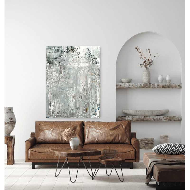 Upturn On Giclee Canvas Hand Embellished Art, White Framed Canvas, 49.5" H x 37.5" W x 1.75" D