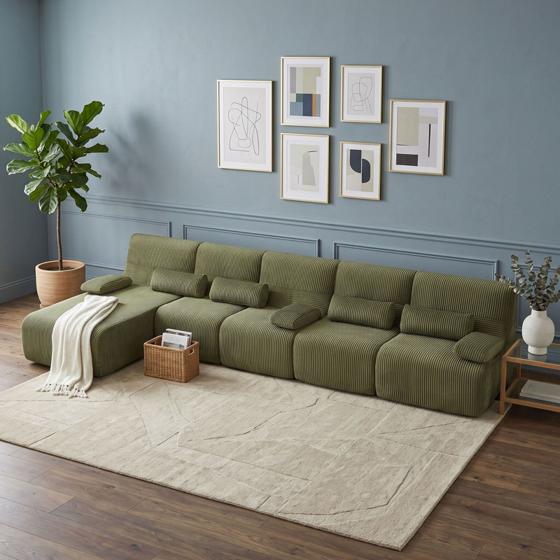 Canapé modulaire 5 places avec soutien ergonomique et velours côtelé, Vert