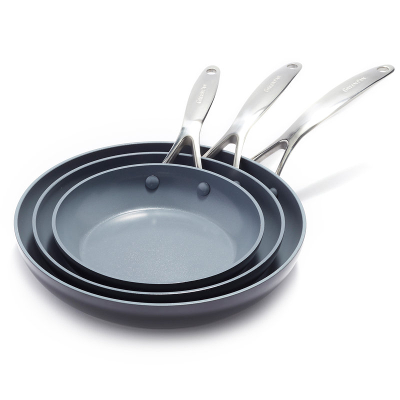 GreenPan Valencia Pro Healthy Ceramic Nonstick 8" 9.5" and 11" Frying Pan Skillet Set, Gray