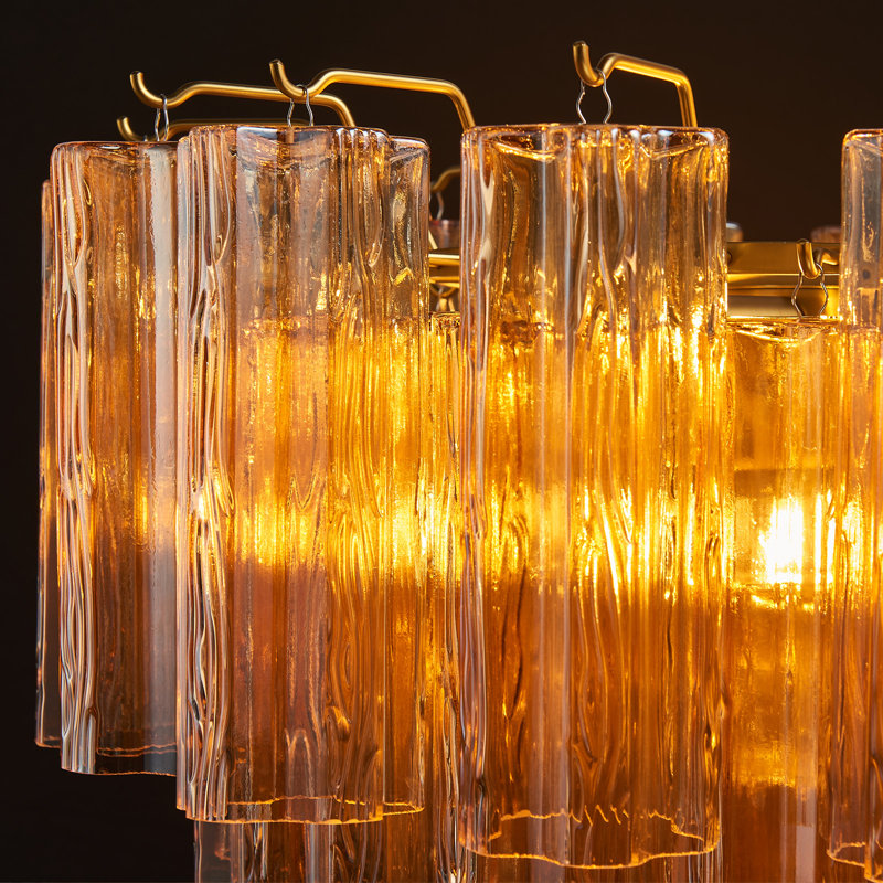 Lustre moderne 12 po / 24 po à gradins dorés pour salle à manger, 24", Amber glass