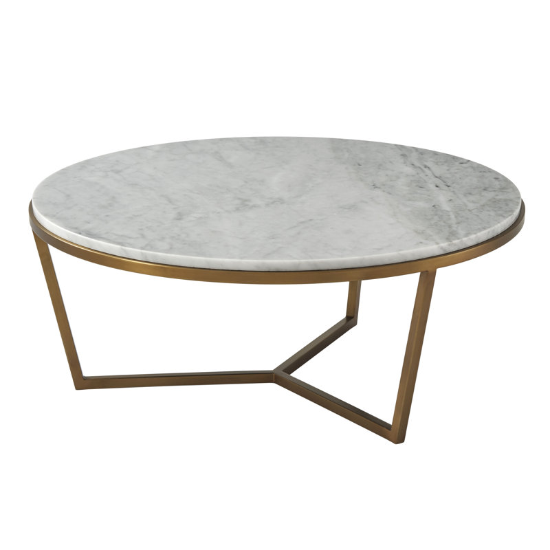 TA Studio Marble Cocktail Table, Brushed Brass, 14.5" H x 35.5" W x 35.5" L