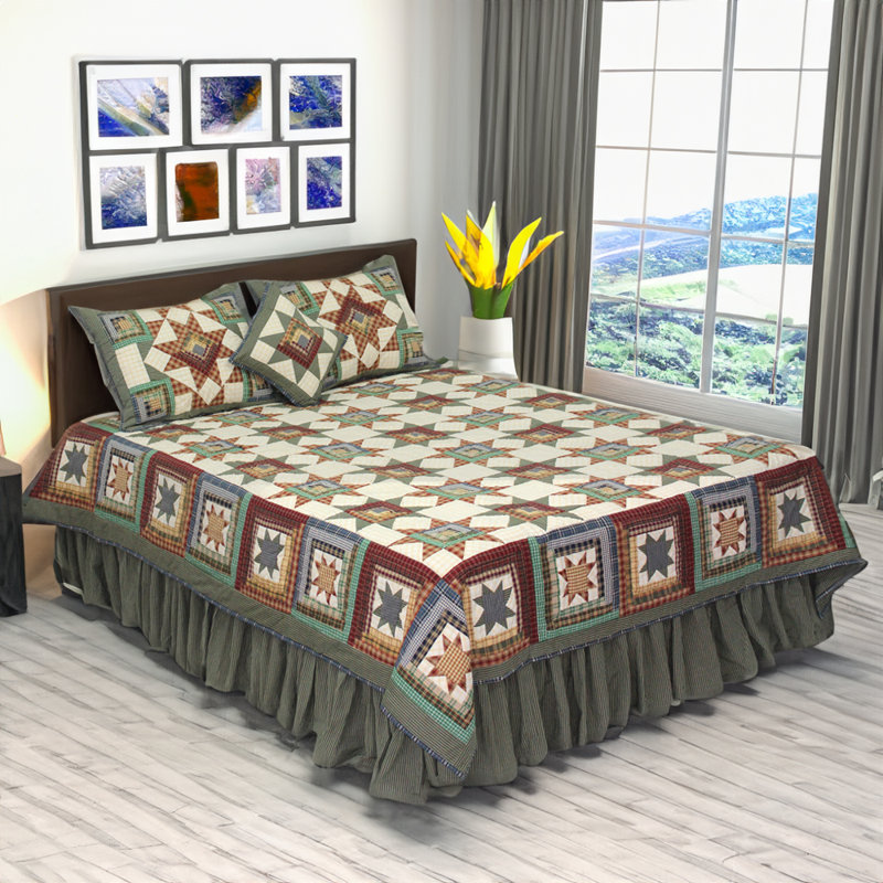 Cottage Star Farmhouse / Country Cotton Starburst Quilt, King