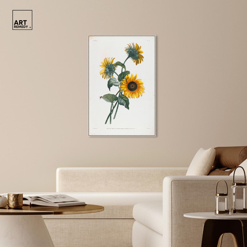 Art Remedy, impressions sur toile, tournesols, 1805, H 46 po x l 31 po, Cadre argenté flottant