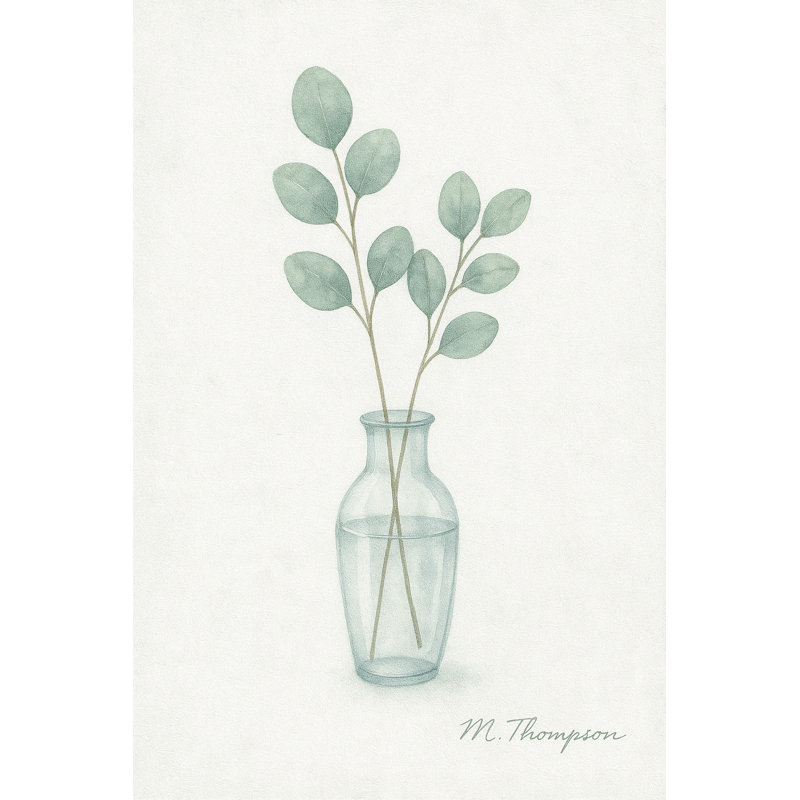 Vase en verre avec eucalyptus - art mural sur toile botanique minimaliste