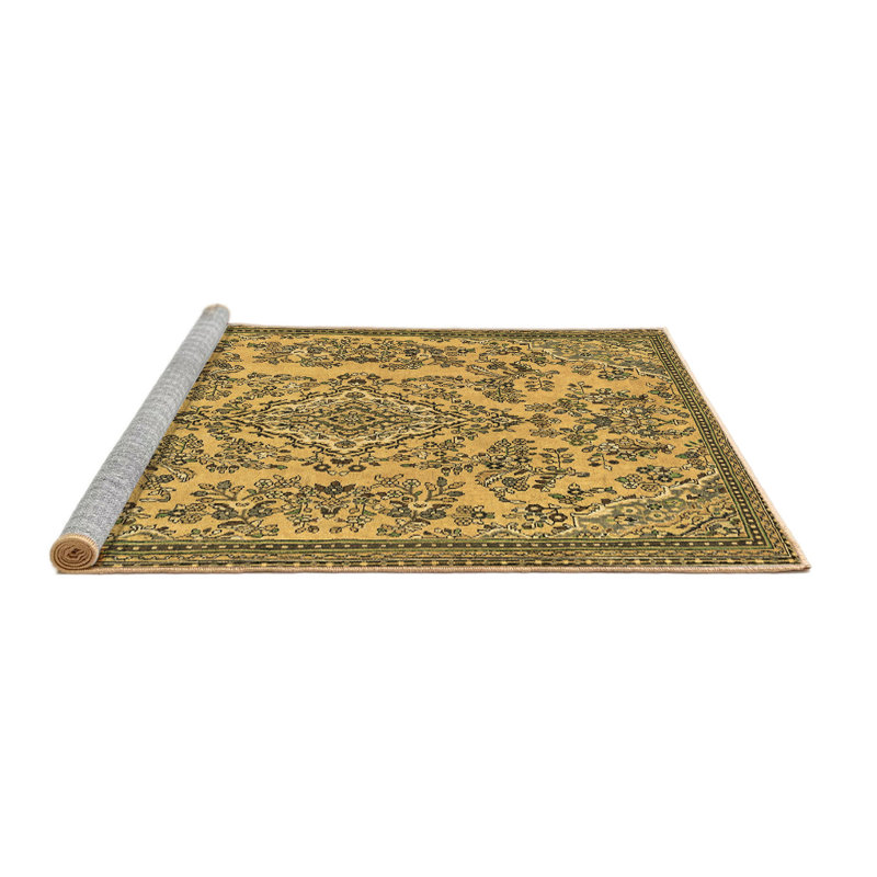 Tapis brun lavable à la machine Hiren Abstract 2801, Carré 8 pi