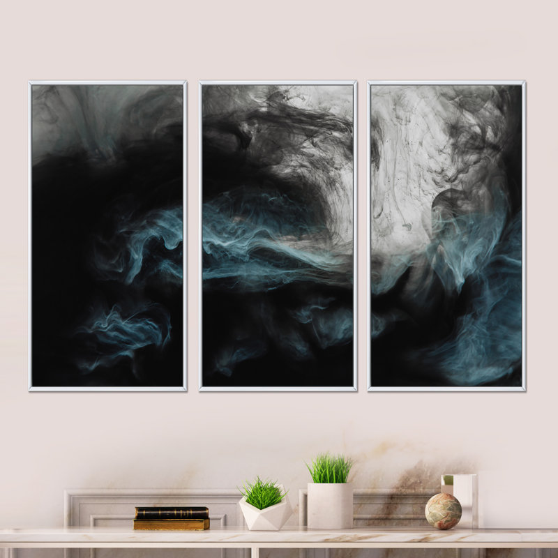 «Cloudscape gris clair avec touche de turquoise II», reproduction sur toile flottante 3 pièces, H 20 po x l 36 po x P 1 po