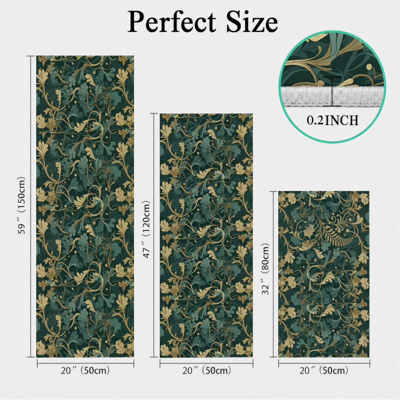 Green Leaf Non-Slip Washable Kitchen Mats