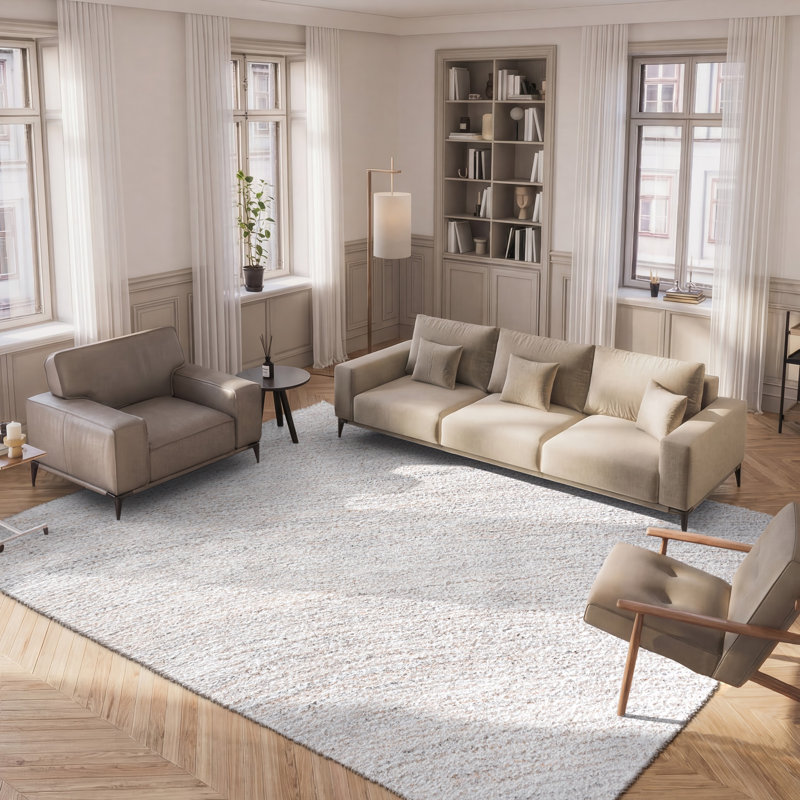 Algie Shag 102 Handwoven Polyester/Micro Polyester Abstract Indoor Use Only Rug in Ivory/Beige, Rectangle 8' x 10'