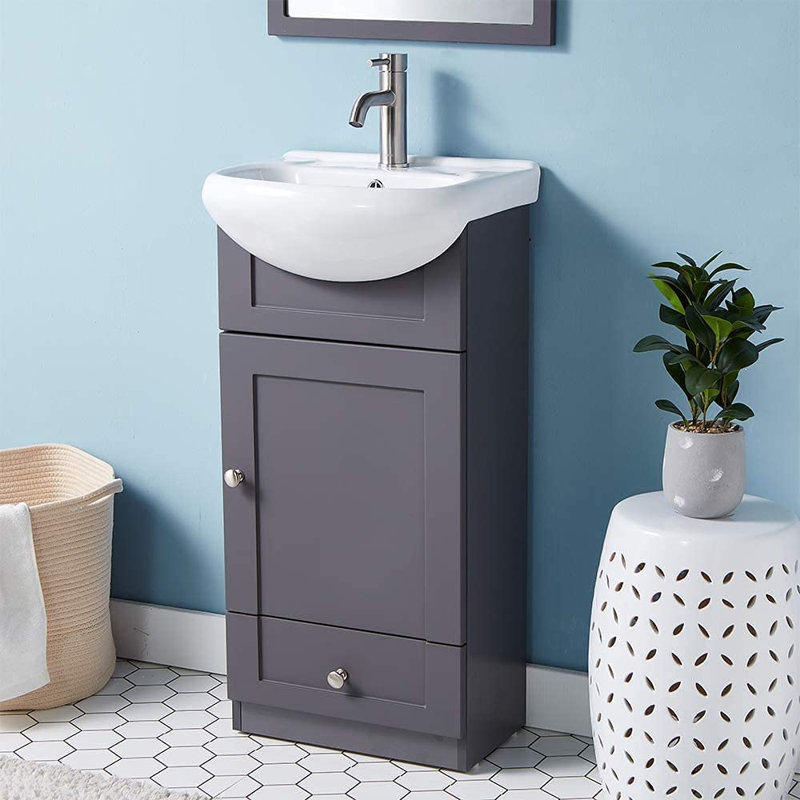 Chrystan 18'' Single Bathroom Vanity with Ceramic Top, Gray