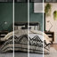 Ensemble de housse de couette 3 pièces - double / grand, mélange de lin et de coton avec bordure en chenille à imprimé de losanges noirs pour une chambre à coucher élégante et élégante + lierre texturé-124917812