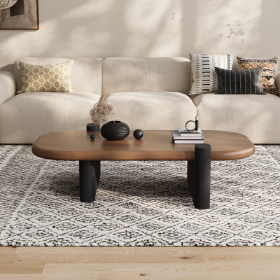 51.2" Mid-Century Modern Rectangular Coffee Table, Solid Wood Veneer Living Room Coffee Table